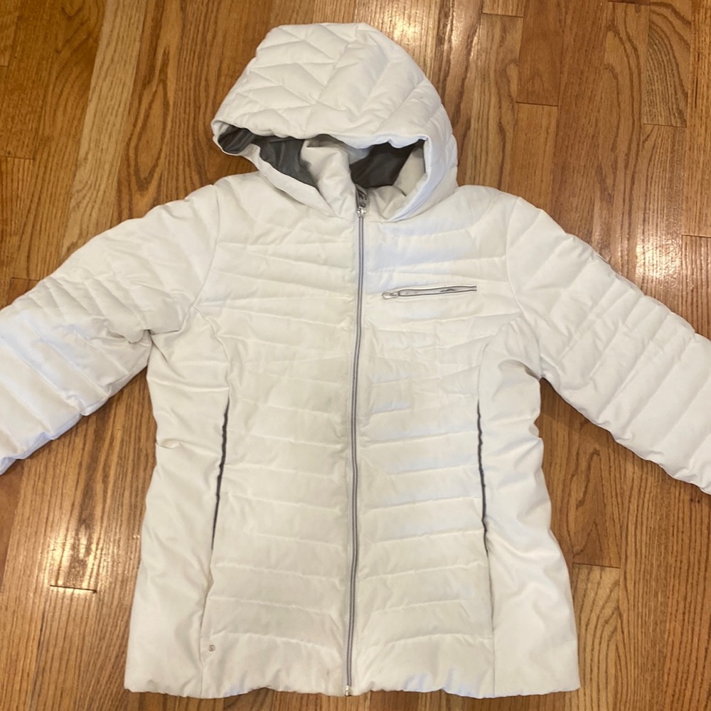 Spider down ski jacket with hood. Girls large
